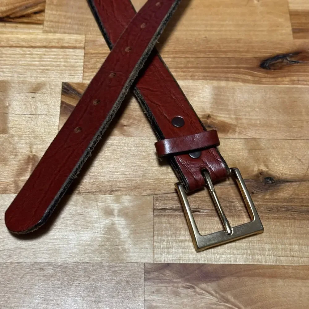 Oil Tanned Top Grain Cowhide Men Belt Size 34/36 Rust Brown Leather Brass Buckle